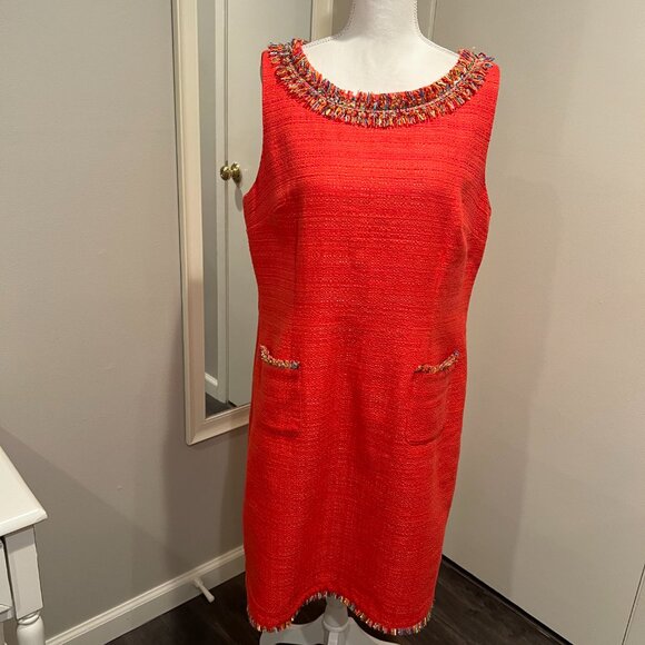 NWT Talbots Textured Fringe Neck Shift Dress, Size 16 - Picture 3 of 16